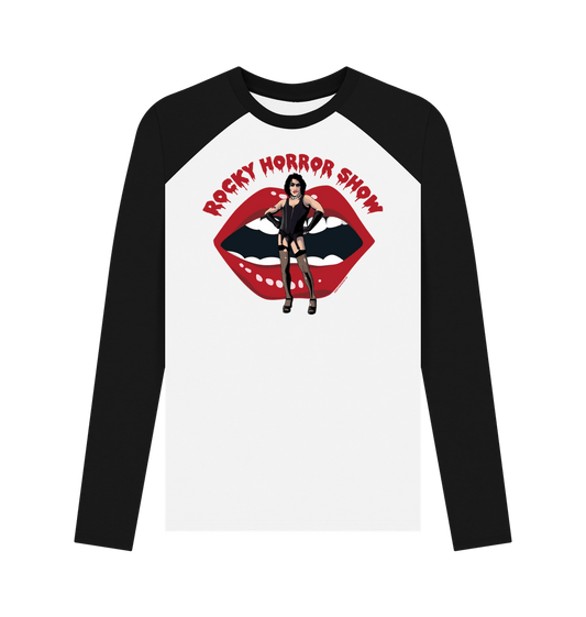 Rocky Horror Show Dr Frank N Furter Mouth Logo Adult Baseball Long Sleeve T-Shirt-Rocky Horror Merch Store