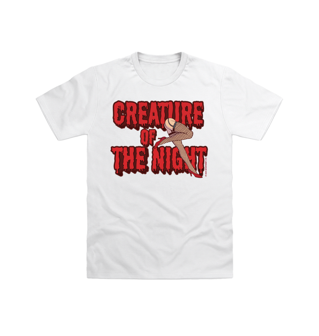 Rocky Horror Show Creature Of The Night Red Text Legs Adult T-Shirt-Rocky Horror Merch Store