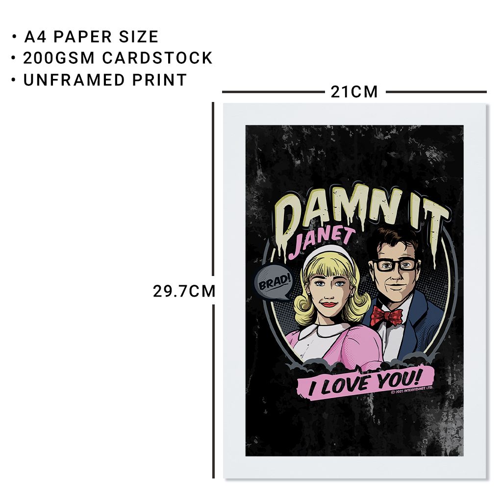 Rocky Horror Show Damn It Janet Brad & Janet I Love You! A4 Print-Rocky Horror Merch Store