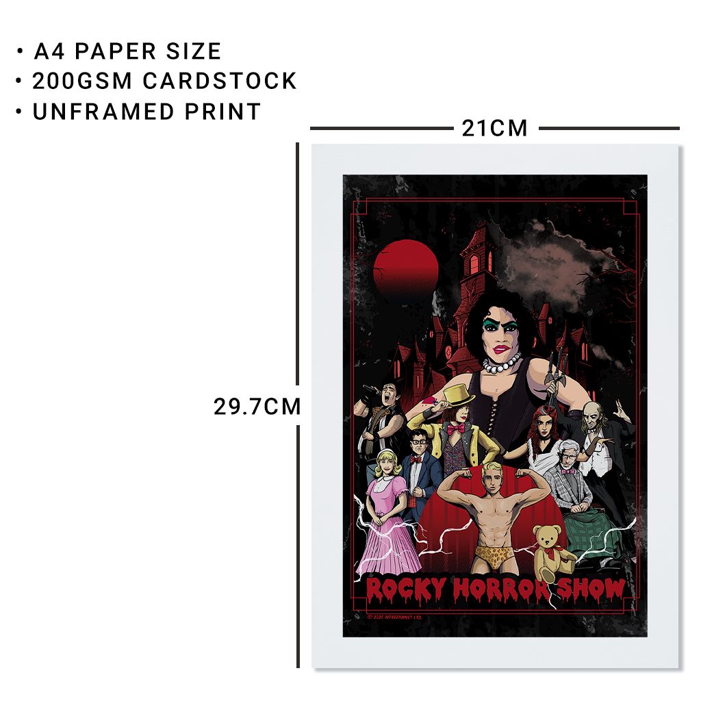 Rocky Horror Show Dr Frank N Furter & Co Castle Background A4 Print-Rocky Horror Merch Store