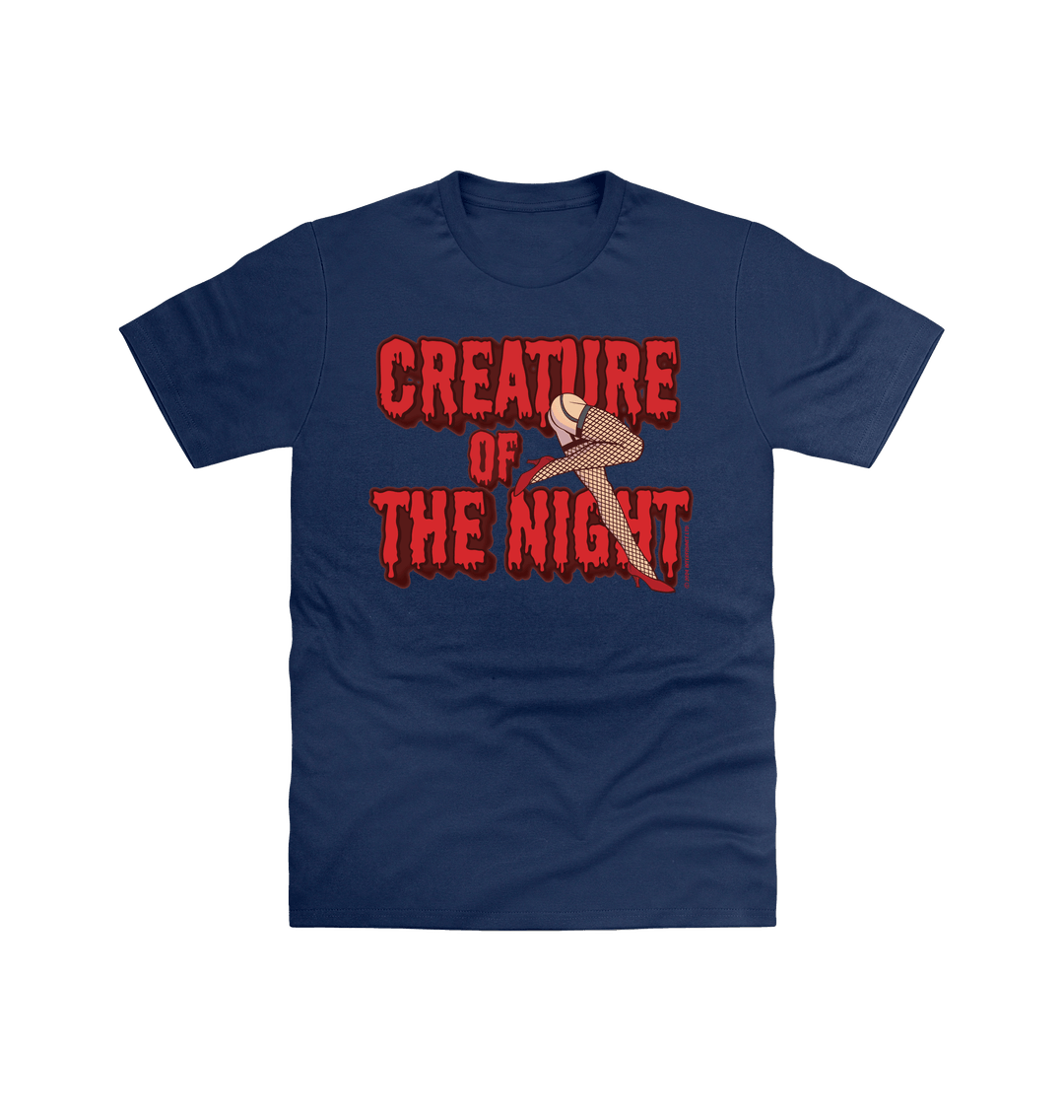 Rocky Horror Show Creature Of The Night Red Text Legs Adult T-Shirt-Rocky Horror Merch Store