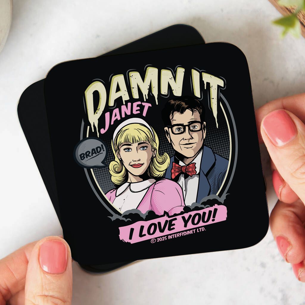 Rocky Horror Show Damn It Janet & Brad I Love You Wooden Single Coaster-Rocky Horror Merch Store