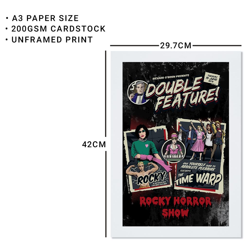 Rocky Horror Show Time Warp Double Feature A3 Print-Rocky Horror Merch Store