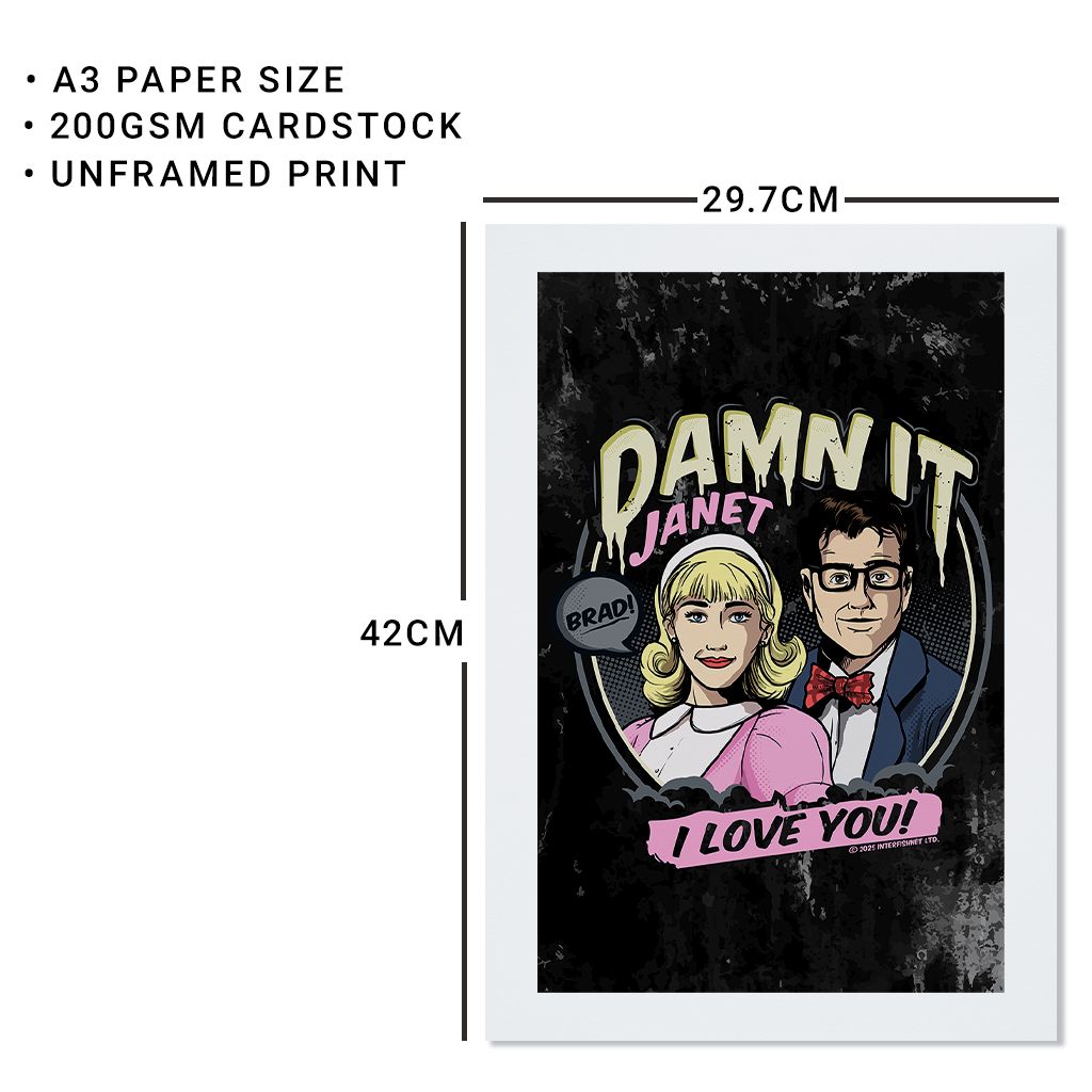 Rocky Horror Show Damn It Janet Brad & Janet I Love You! A3 Print-Rocky Horror Merch Store